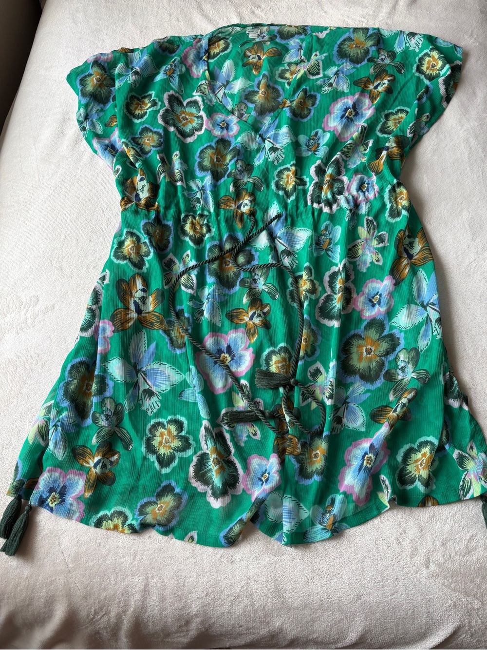 M/L Aerie Chiffon Cover Up Beach Coastal Floral Botanical Pool Summer Tassel - Picture 6 of 8